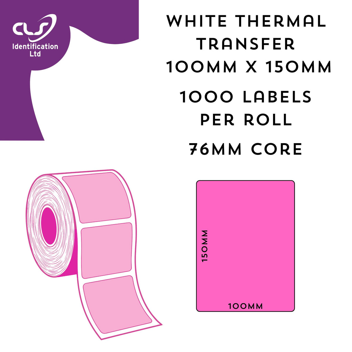 Thermal Transfer labels, 100mm x 150mm, 1000 labels per roll 76mm core